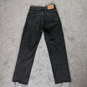 Zara High Rise Black Straight Leg Raw Hem Jeans
